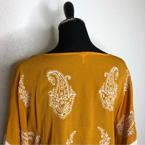 Anthropologie Floreat golden yellow embroidered striped kimono top size XS - Picture 10 of 16